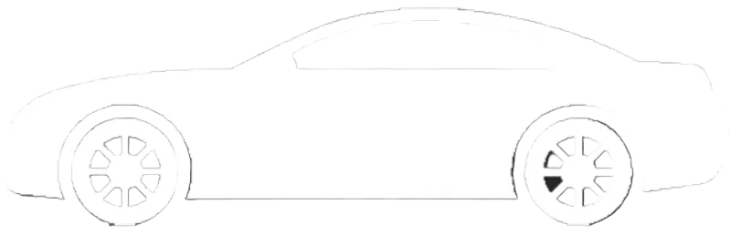 A white side-profile silhouette of a sports coupe car on a black-and-white checkerboard transparency-style background.